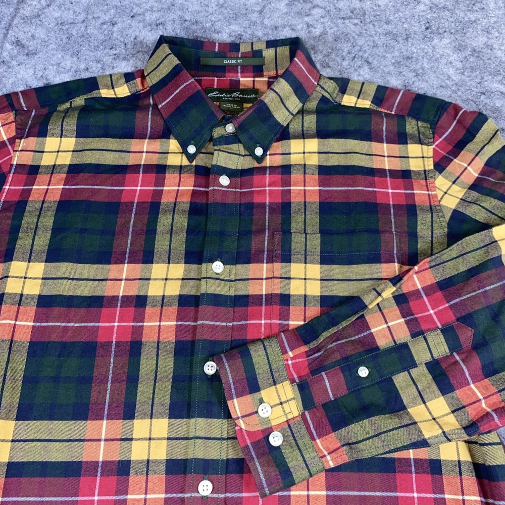 Eddie Bauer Classic Fit Mens M Plaid Flannel Full Button Long Sleeve Cotton Wool
